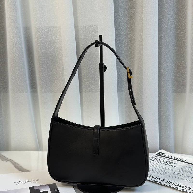 YSL Le 5 A 7滑面牛皮腋下Hobo - 黑金-6