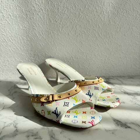 LV 村上隆白三彩低跟涼鞋