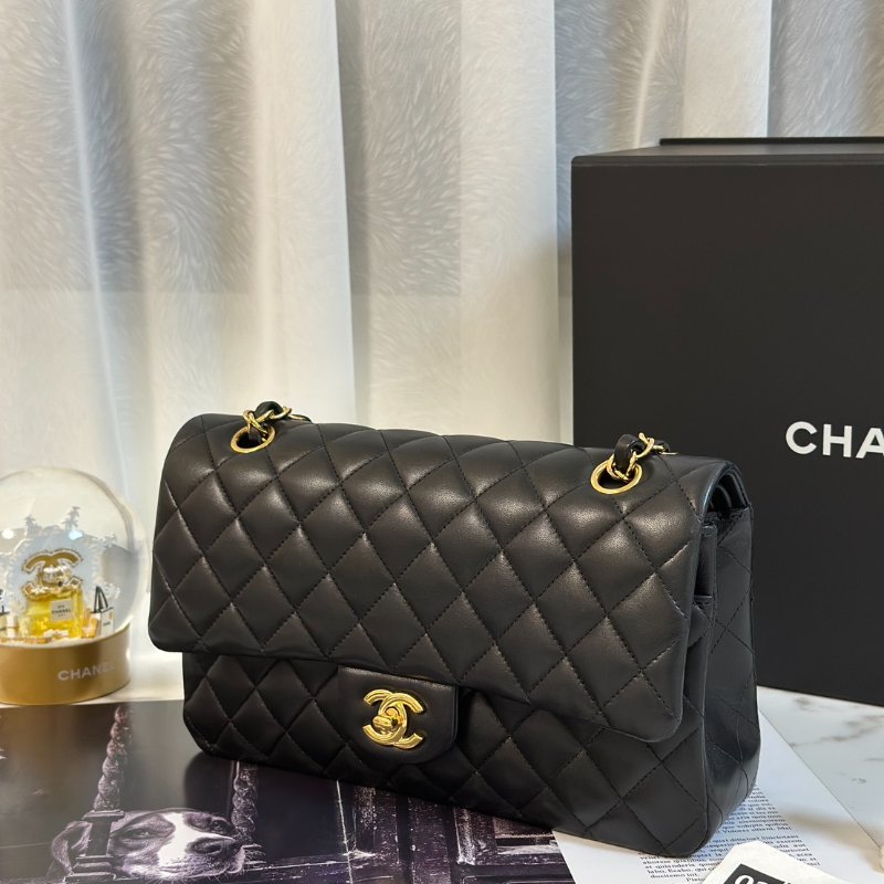 CHANEL 經典口蓋包 CF25 - 羊皮黑金26開-3