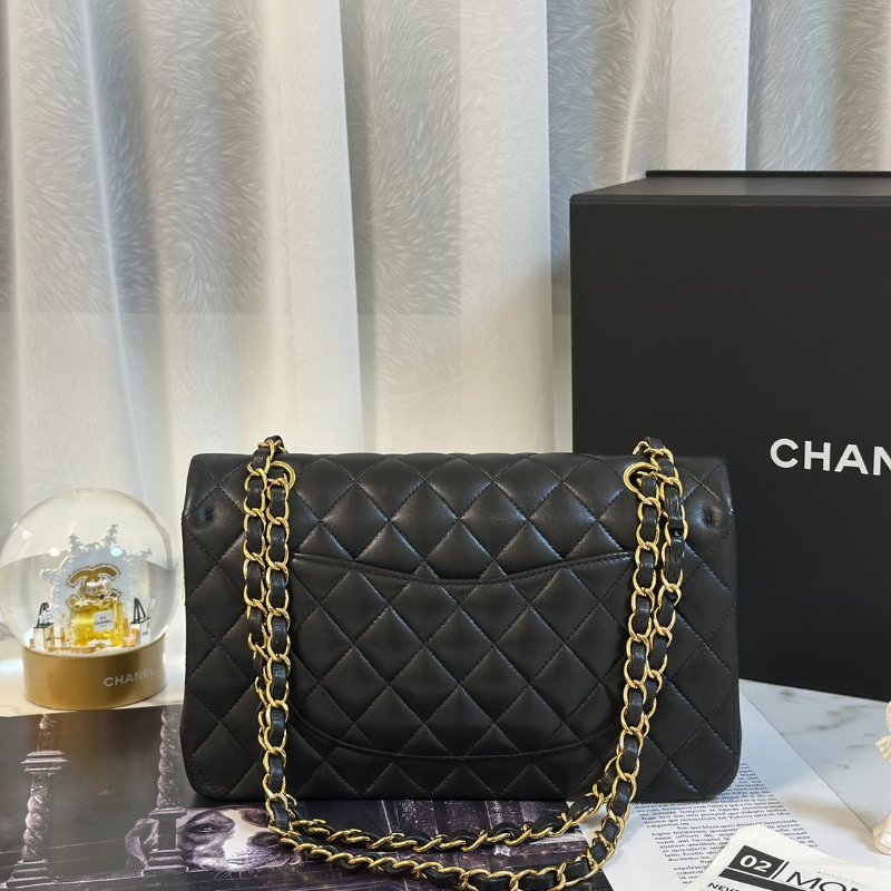 CHANEL 經典口蓋包 CF25 - 羊皮黑金26開-4