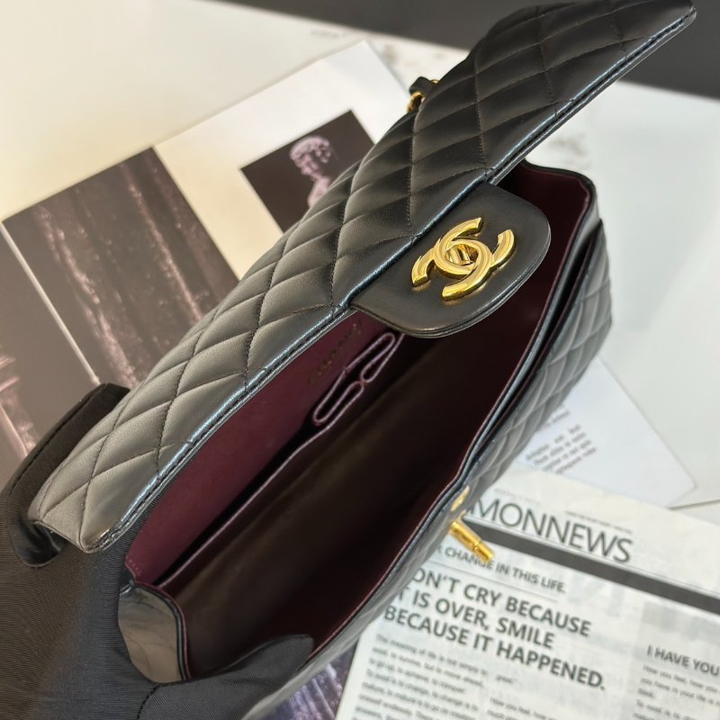 CHANEL 經典口蓋包 CF25 - 羊皮黑金26開-7