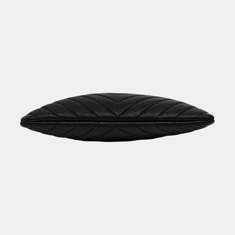 CHANEL 黑色荔枝紋牛皮絎縫V紋手拿包 金色五金 25開-5