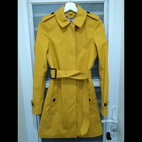 Burberry 黃色單排黑釦風衣