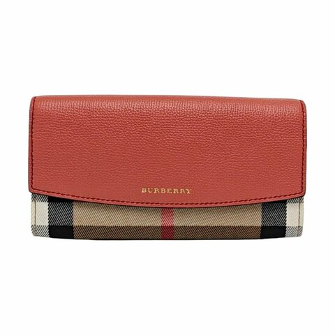 BURBERRY 裸粉色拼接材質錢包 金色五金 9.8新