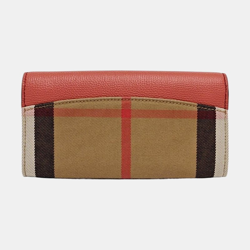 BURBERRY 裸粉色拼接材質錢包 金色五金 9.8新-4