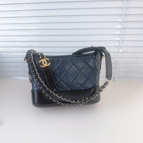 Chanel香奈兒 藍黑拼色流浪包 小號 25開無卡 經典菱格紋牛皮