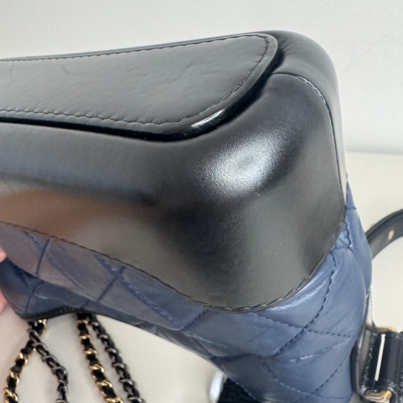 Chanel香奈兒 藍黑拼色流浪包 小號 25開無卡 經典菱格紋牛皮-8