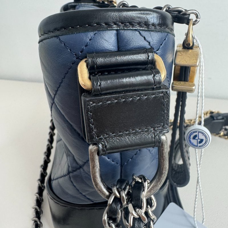 Chanel香奈兒 藍黑拼色流浪包 小號 25開無卡 經典菱格紋牛皮-16