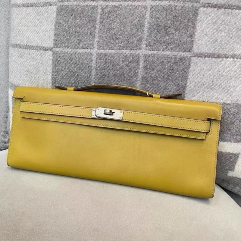 Hermes kelly cut 芥末黃 銀扣 L刻-1