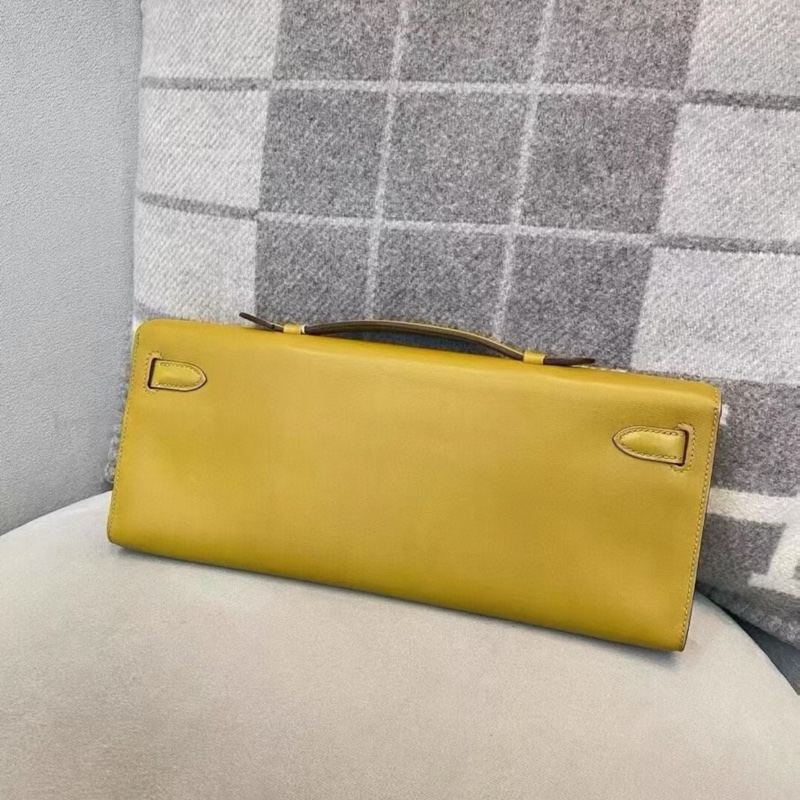 Hermes kelly cut 芥末黃 銀扣 L刻-2