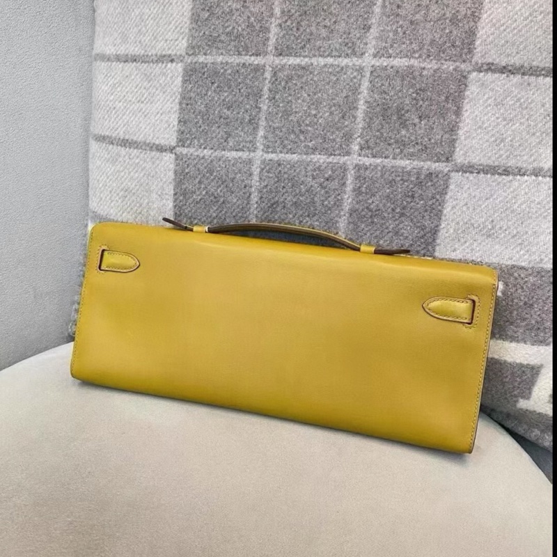 Hermes kelly cut 芥末黃 銀扣 L刻-4