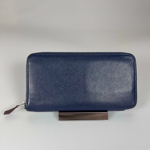 HERMES □O刻 藍色絲巾長夾