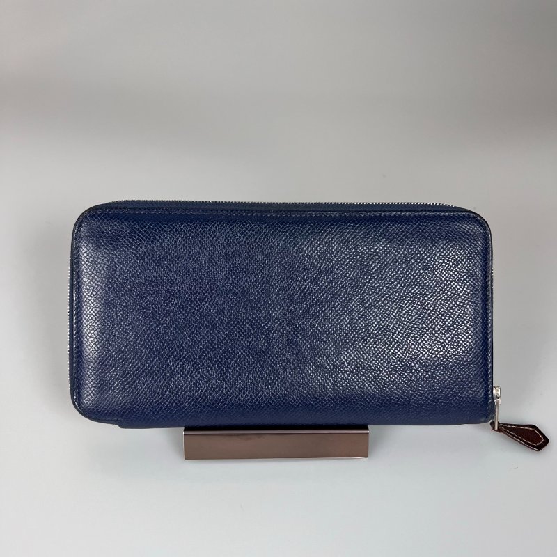 HERMES □O刻 藍色絲巾長夾-1