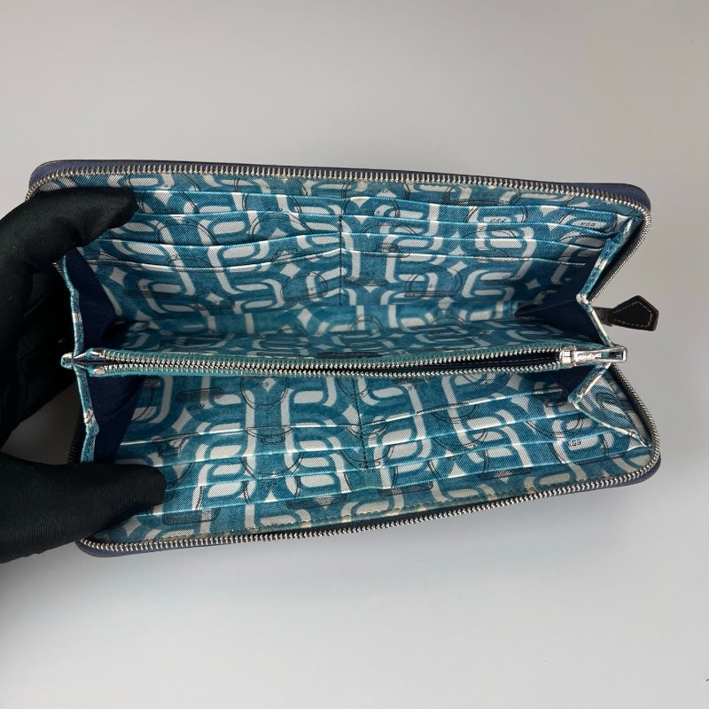 HERMES □O刻 藍色絲巾長夾-4