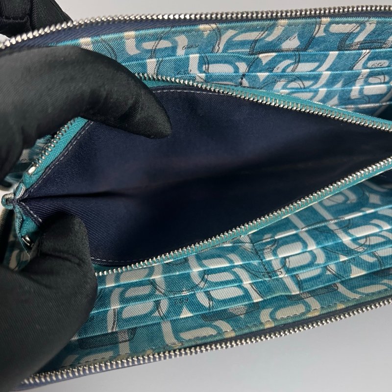 HERMES □O刻 藍色絲巾長夾-7