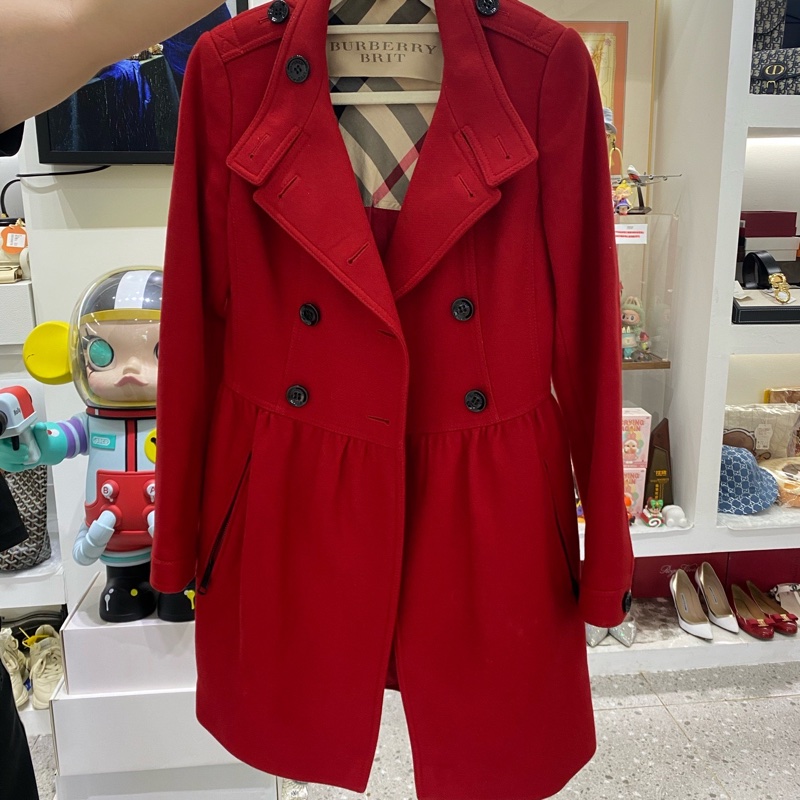 Burberry/巴寶莉 99新紅色羊絨大衣 36碼-7