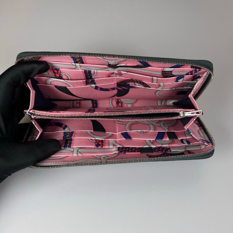 HERMES C刻 午夜綠絲巾ㄇ拉長夾-4