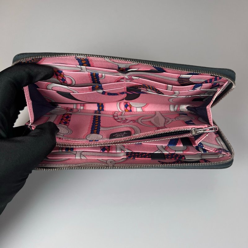 HERMES C刻 午夜綠絲巾ㄇ拉長夾-5