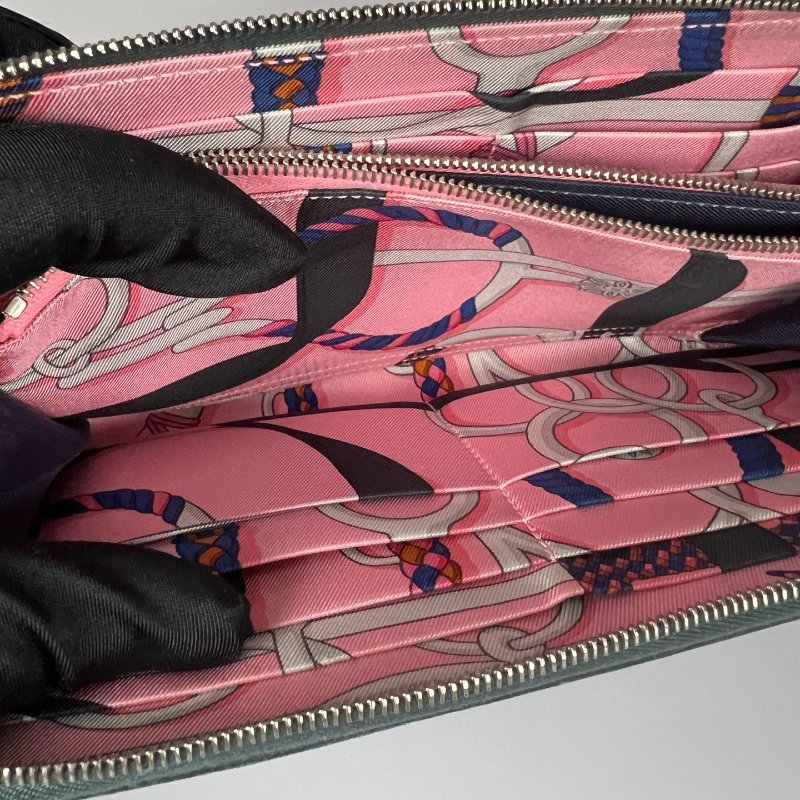 HERMES C刻 午夜綠絲巾ㄇ拉長夾-6