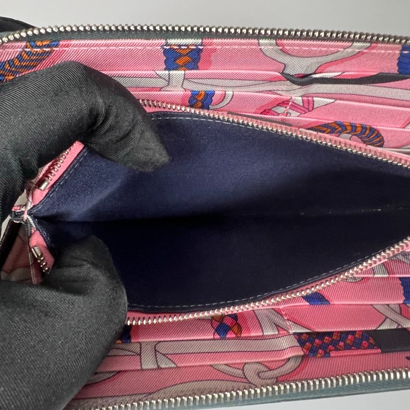 HERMES C刻 午夜綠絲巾ㄇ拉長夾-7