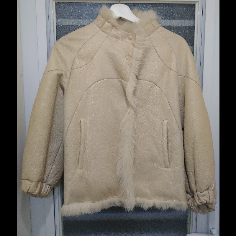 Prada 米白皮革+羔羊毛外套-0