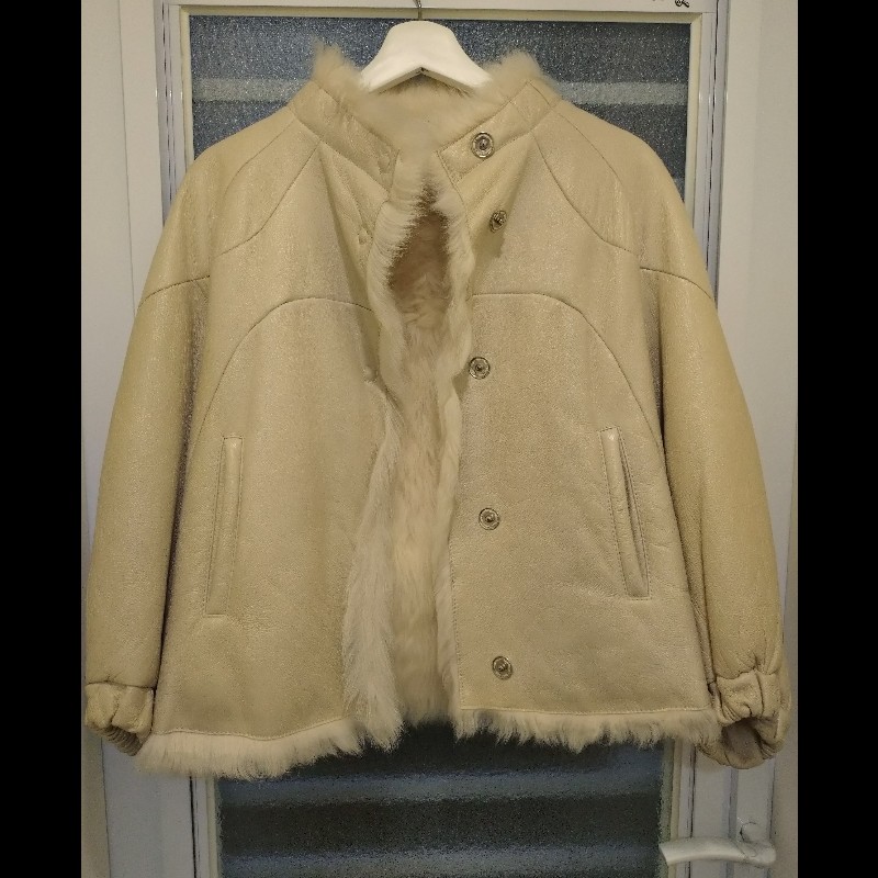 Prada 米白皮革+羔羊毛外套-1