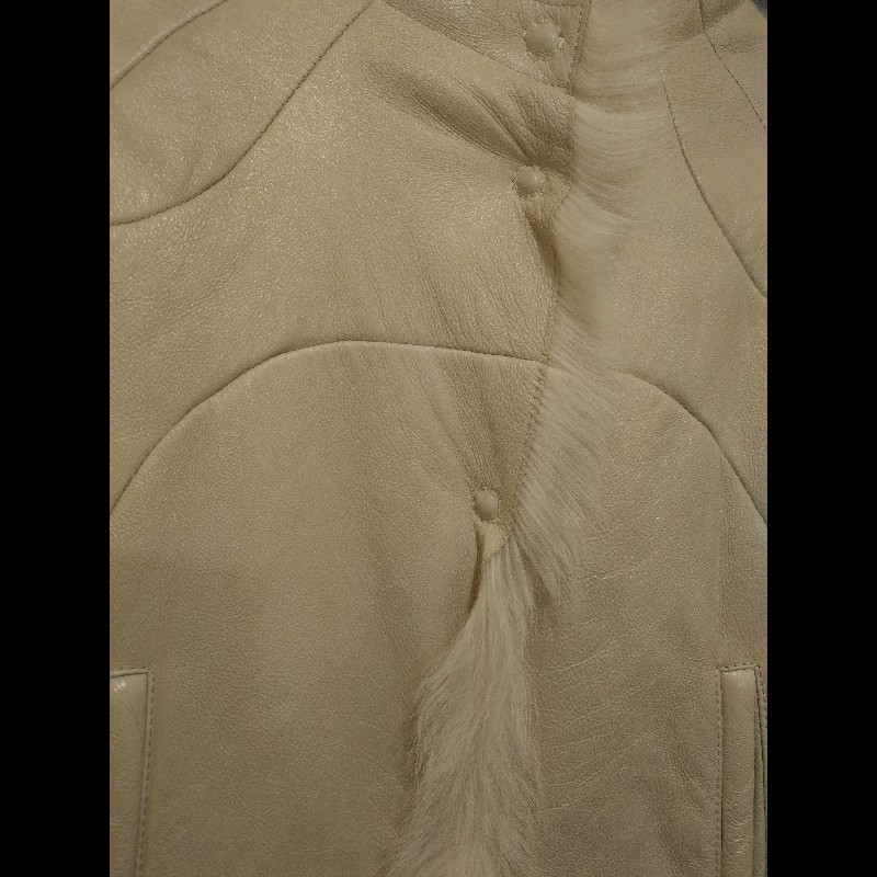 Prada 米白皮革+羔羊毛外套-3