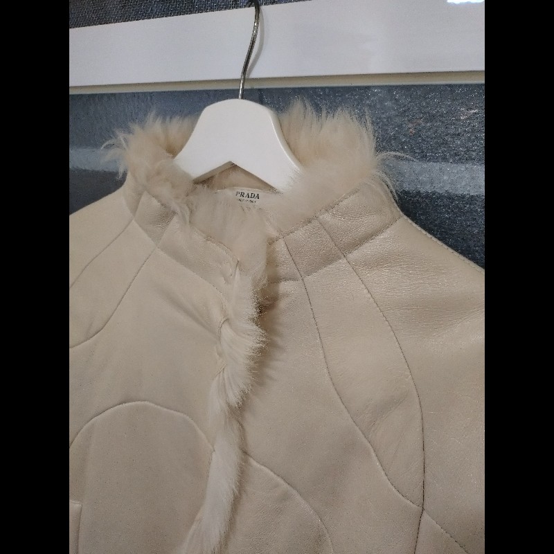 Prada 米白皮革+羔羊毛外套-9
