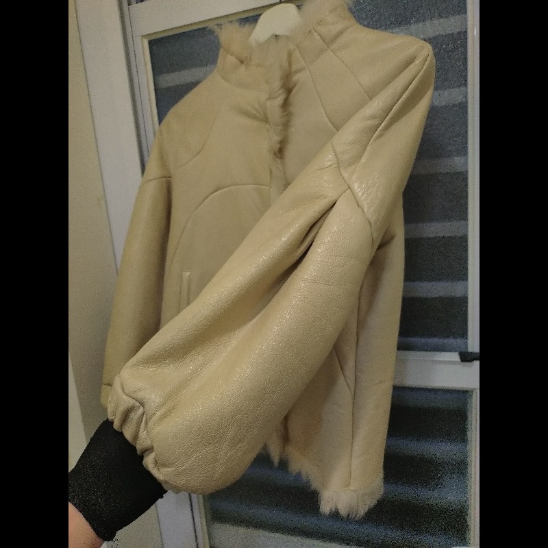 Prada 米白皮革+羔羊毛外套-11