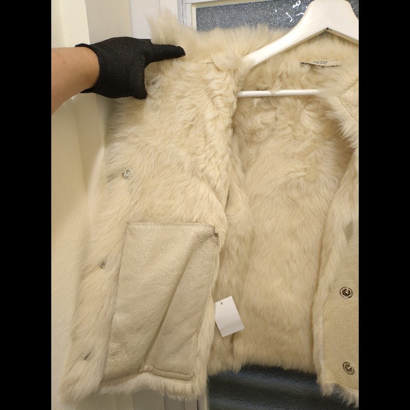 Prada 米白皮革+羔羊毛外套-14