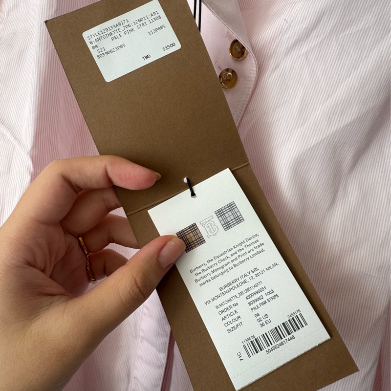 Burberry 粉色長袖襯衫-26