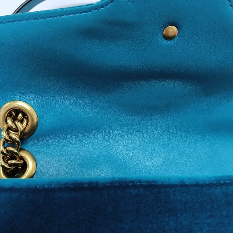 GUCCI GG Marmont 小號藍色絲絨印花絎縫單肩包斜挎包 金色五金 配件齊全-8