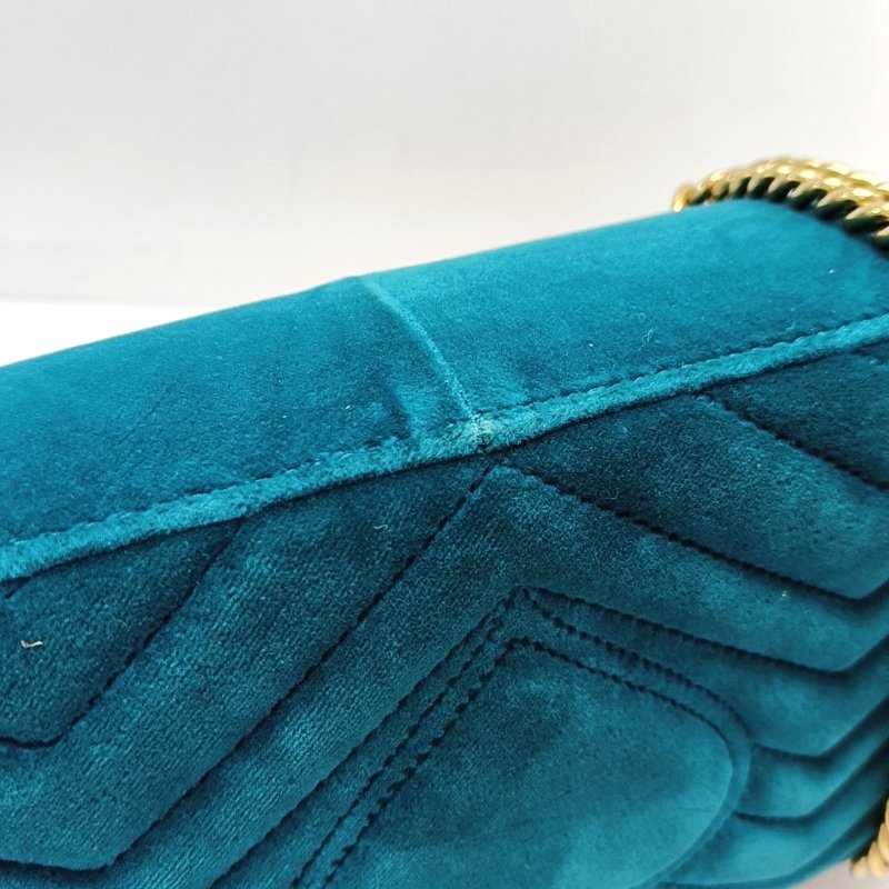GUCCI GG Marmont 小號藍色絲絨印花絎縫單肩包斜挎包 金色五金 配件齊全-11