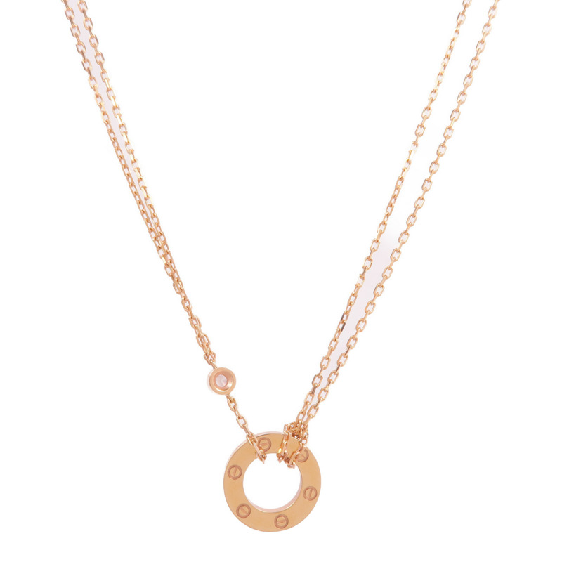 CARTIER 18K玫瑰金Love Pendant 2 Diamonds鑽石項鍊-1