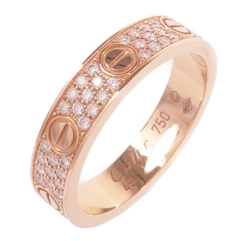 CARTIER 18K玫瑰金Love Ring Small Model Paved鑽石戒指Cartier#49/US#5