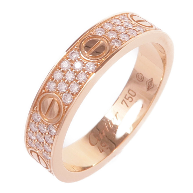 CARTIER 18K玫瑰金Love Ring Small Model Paved鑽石戒指Cartier#49/US#5-0