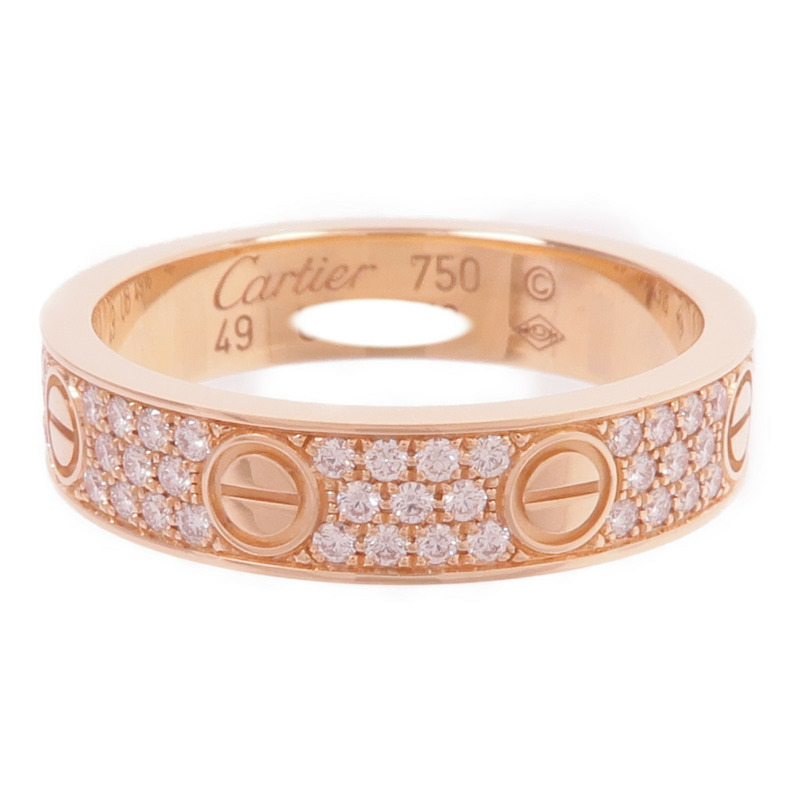 CARTIER 18K玫瑰金Love Ring Small Model Paved鑽石戒指Cartier#49/US#5-1