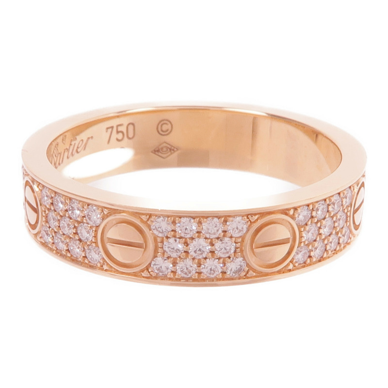 CARTIER 18K玫瑰金Love Ring Small Model Paved鑽石戒指Cartier#49/US#5-3