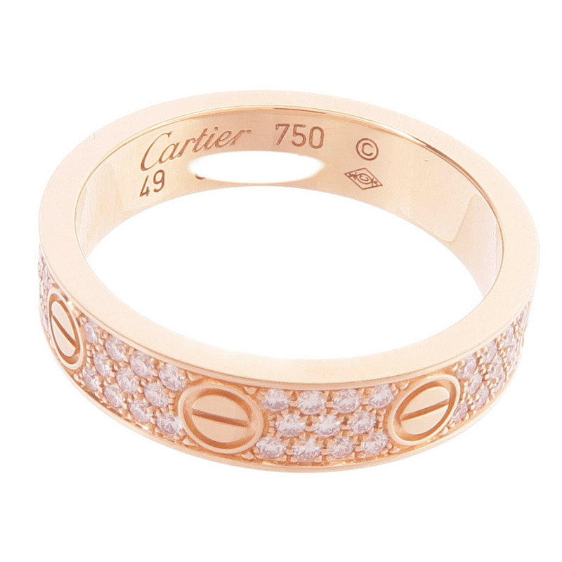 CARTIER 18K玫瑰金Love Ring Small Model Paved鑽石戒指Cartier#49/US#5-4