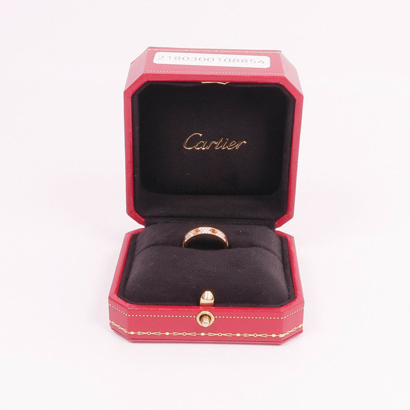 CARTIER 18K玫瑰金Love Ring Small Model Paved鑽石戒指Cartier#49/US#5-7