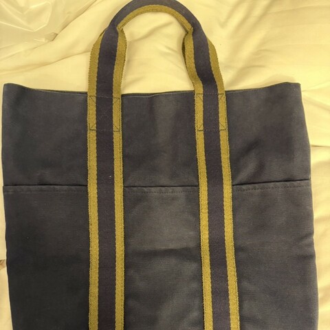 愛馬仕手提肩背包，布料藍綠色調