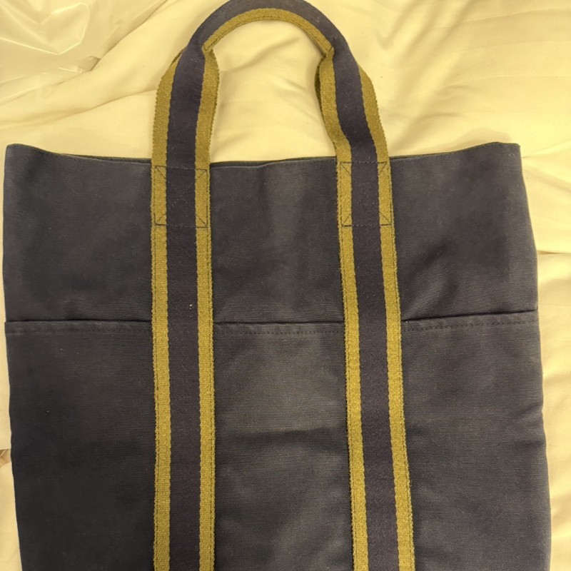 愛馬仕手提肩背包，布料藍綠色調-0