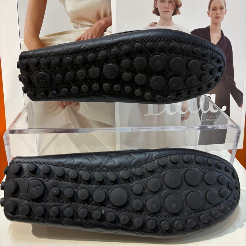 路易威登Lv老花全皮壓印浮雕皮鞋休閑豆豆鞋黑色36.5碼 98新-9