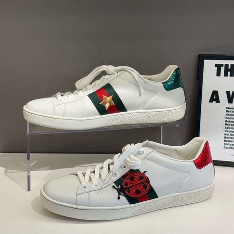 古馳Gucci紅綠尾菠蘿瓢蟲小白鞋38碼 97新