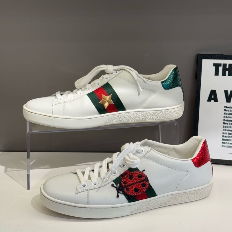 古馳Gucci紅綠尾菠蘿瓢蟲小白鞋38碼 97新-0