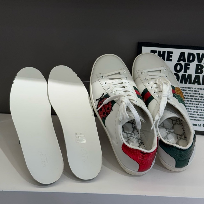 古馳Gucci紅綠尾菠蘿瓢蟲小白鞋38碼 97新-5