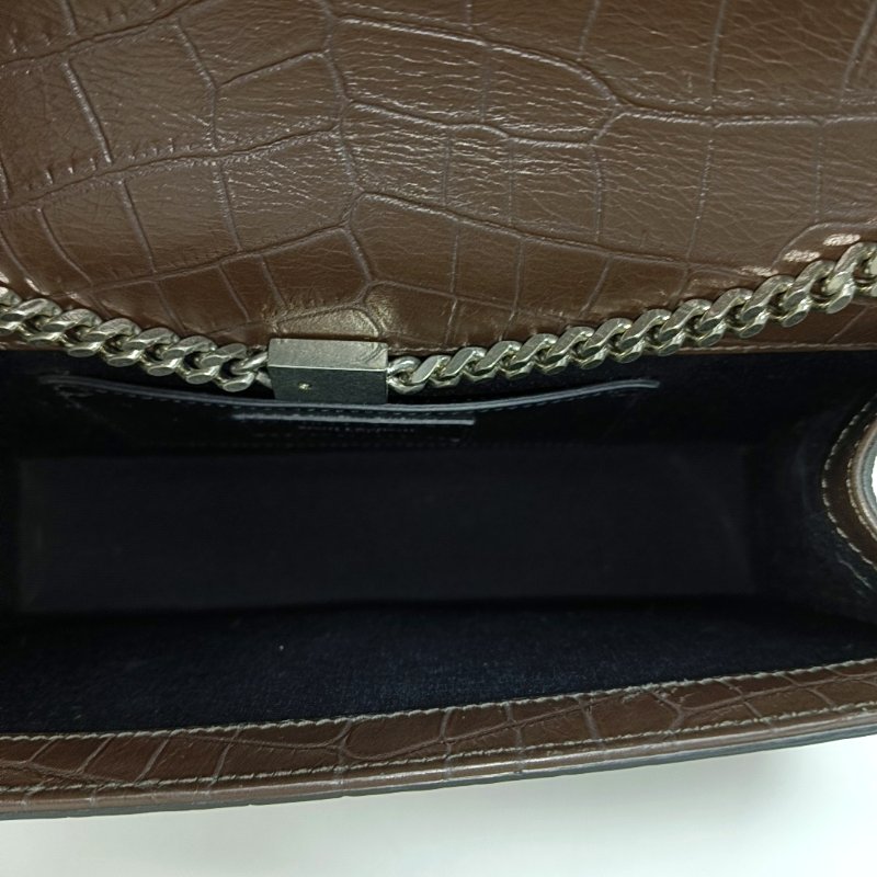 YSL KATE 中號 深棕色牛皮流蘇壓紋斜挎包單肩包 銀色五金 9.8新-6