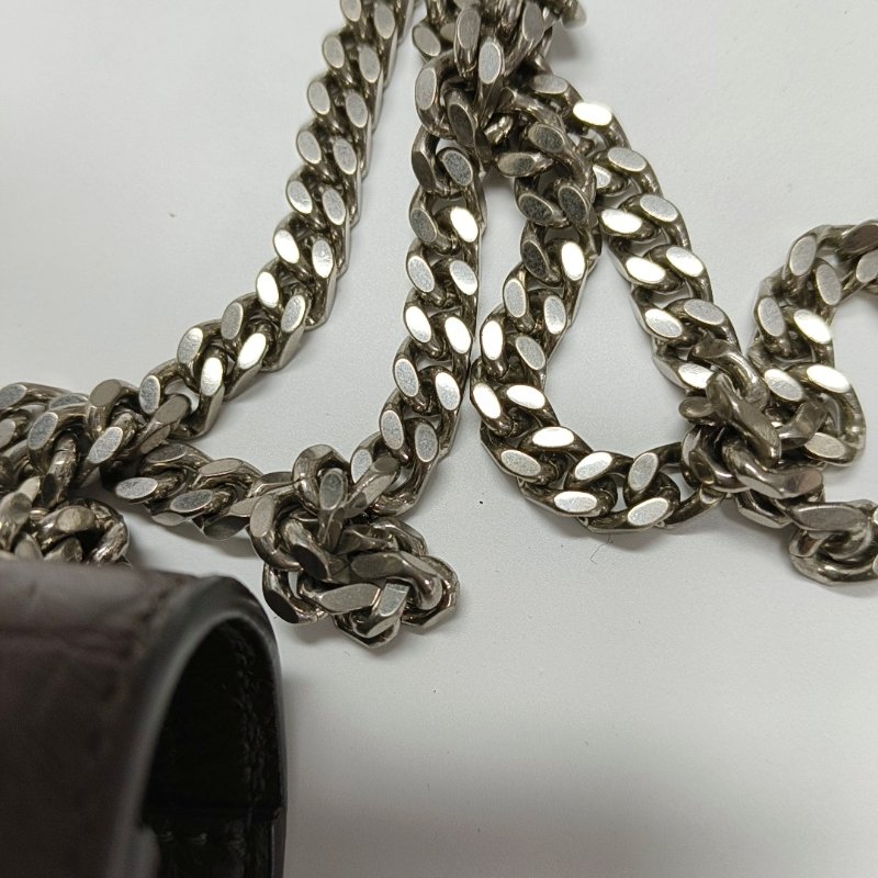 YSL KATE 中號 深棕色牛皮流蘇壓紋斜挎包單肩包 銀色五金 9.8新-9