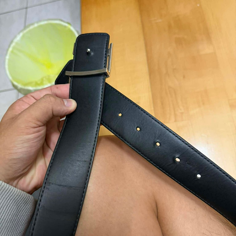 Lv銀扣老花皮帶（85cm)-2