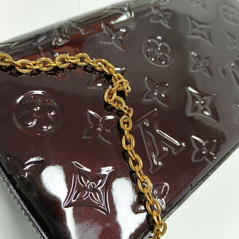 LOUIS VUITTON FELICIE酒紅色牛皮老花壓紋三合一單肩包斜挎包 金色五金 子袋 可拆卸肩帶-12